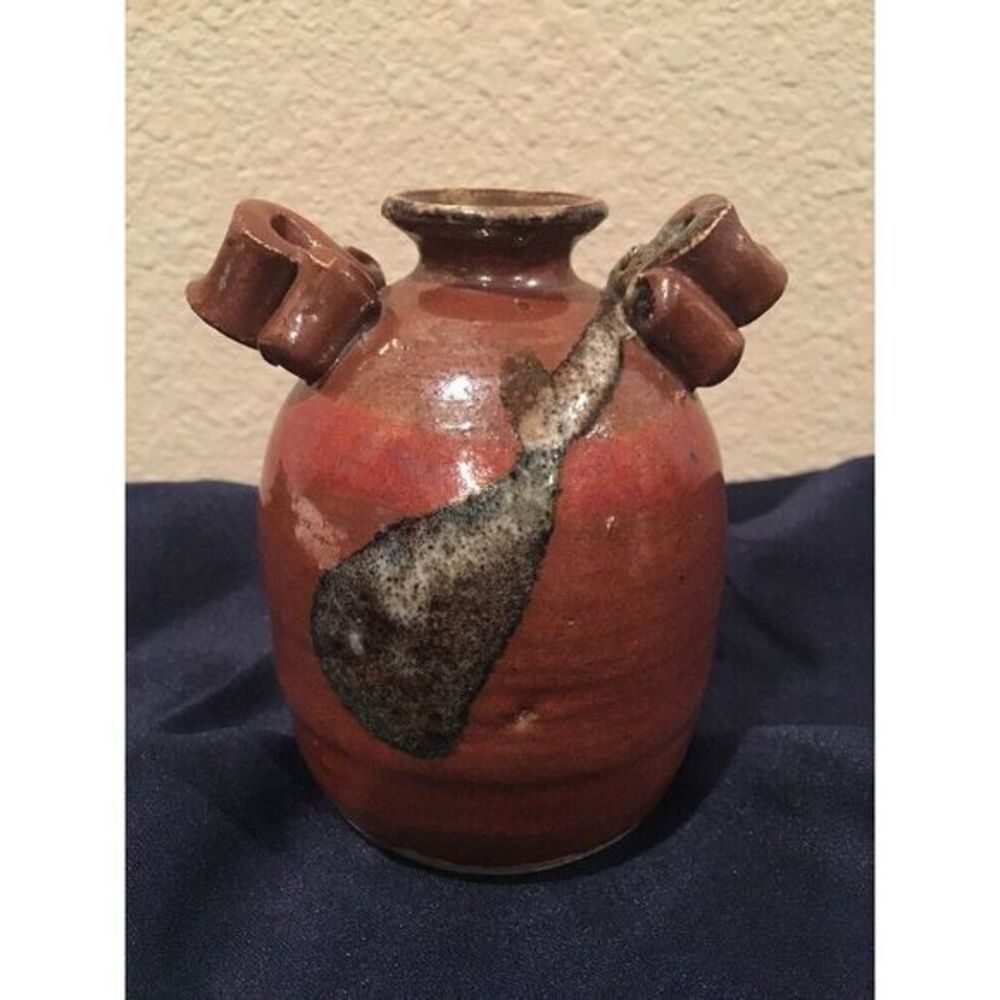 Vintage‎ drip glaze Jug Vase 2 Handles Signed  Marcee studio pottery